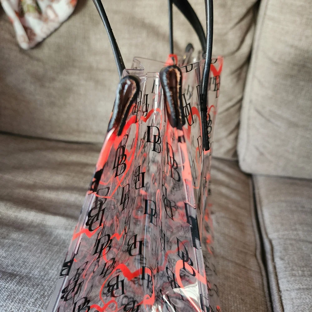 Dooney & Bourke Clear PVC Tote and Zip Pouch with Orange Heart Print - Picture 7 of 10